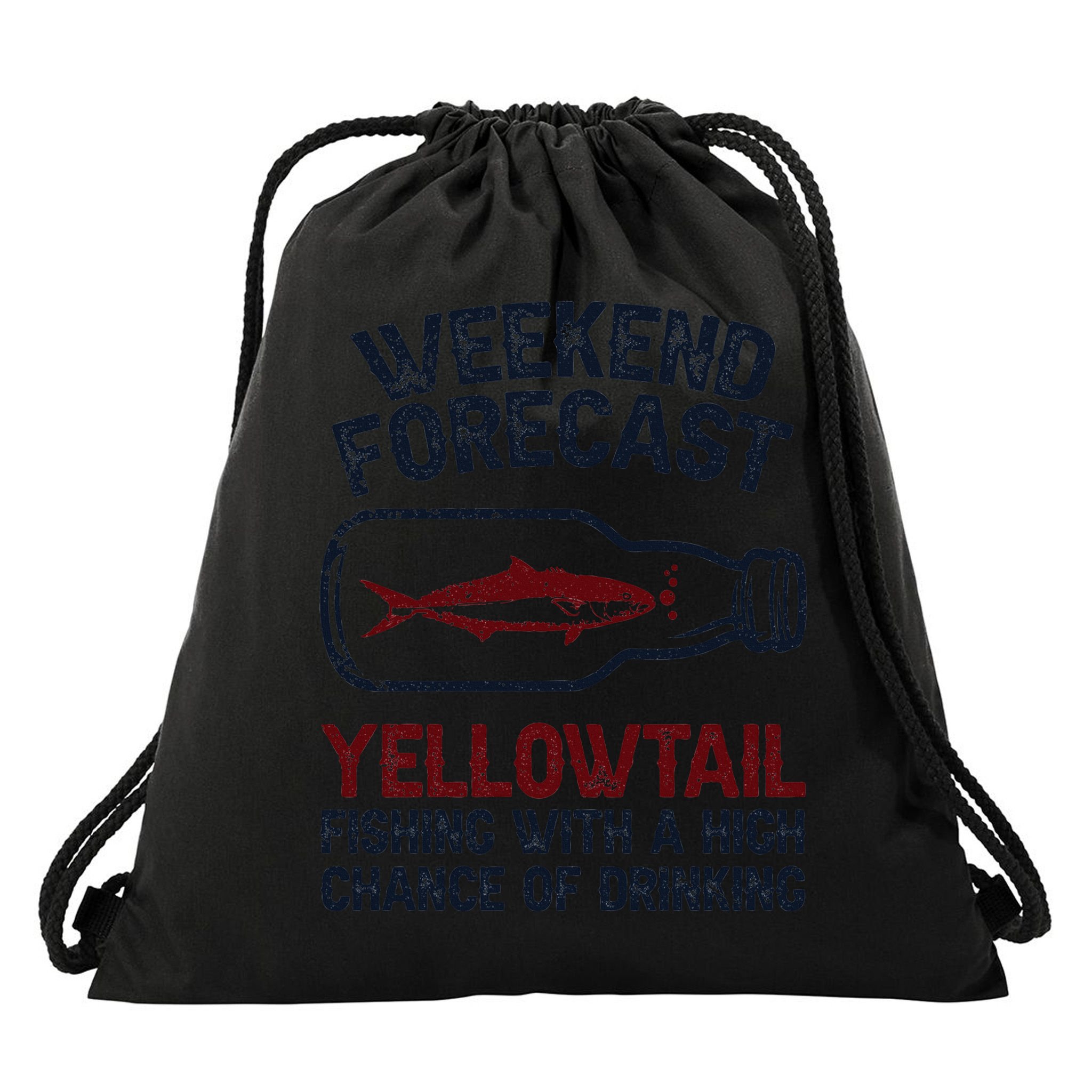Fisher Weekend Forecast Fishing Fish Yellowtail Drawstring Bag