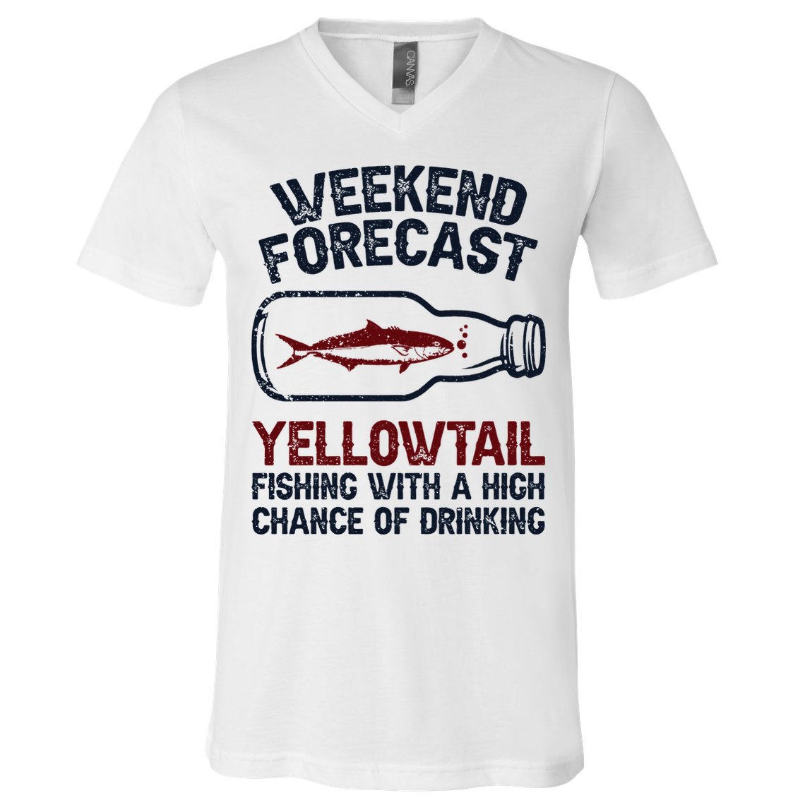 Fisher Weekend Forecast Fishing Fish Yellowtail V-Neck T-Shirt