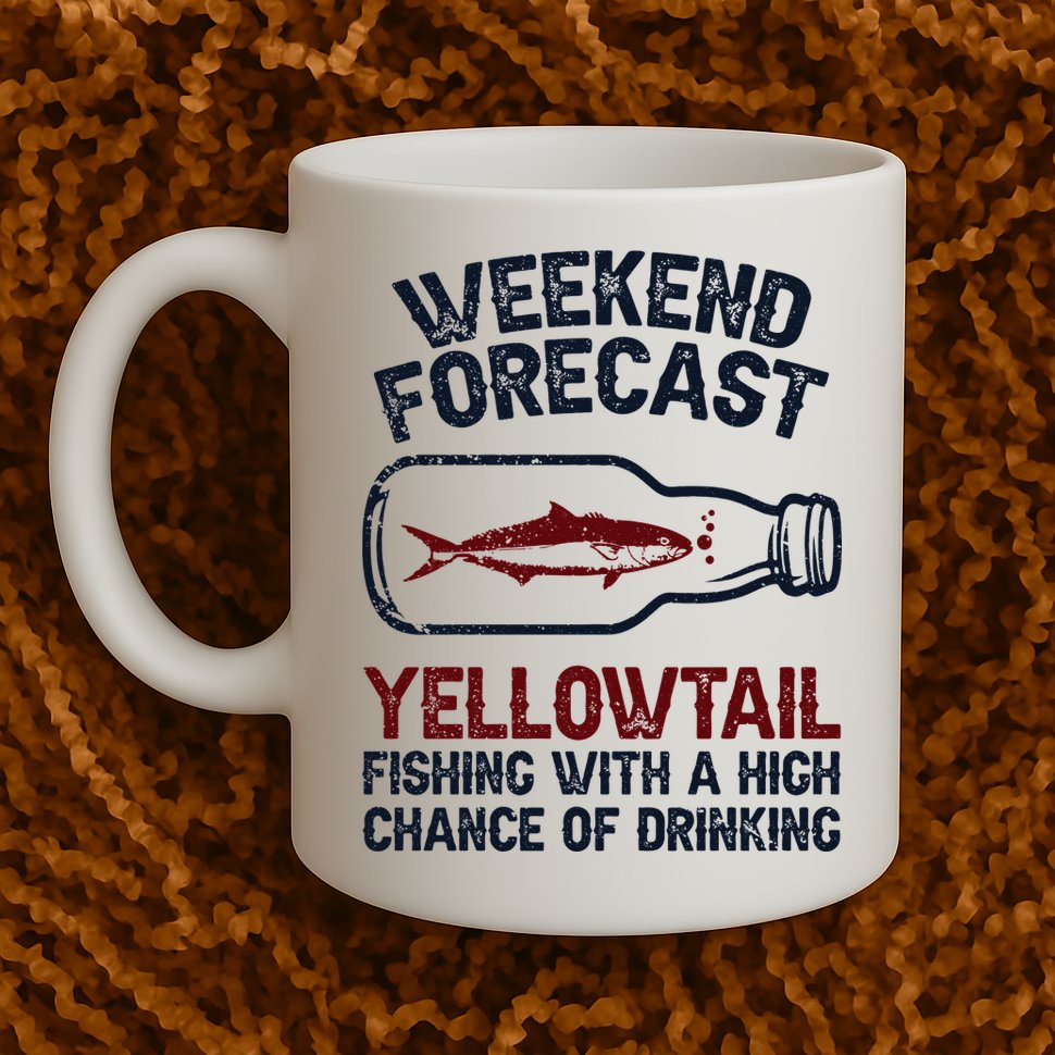 Fisher Weekend Forecast Fishing Fish Yellowtail Mug