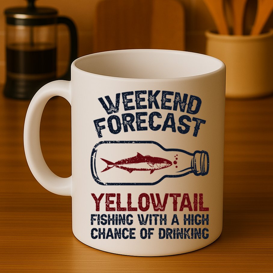 Fisher Weekend Forecast Fishing Fish Yellowtail Mug