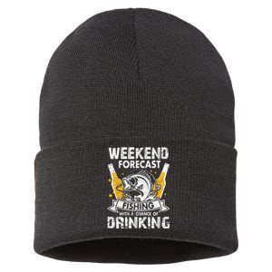 Funny Weekend Forcast Fishing With A Chance Of Drinking Sustainable Knit Beanie