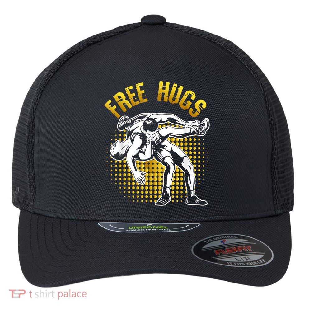 Funny Wrestling Free Hugs Flexfit Unipanel Trucker Cap