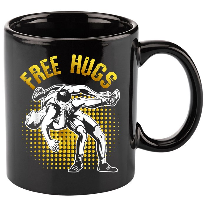Funny Wrestling Free Hugs 11oz C Handle Ceramic Mug