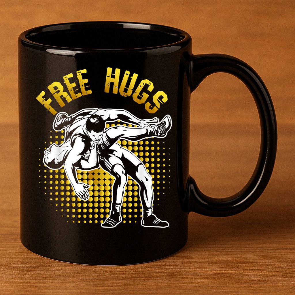 Funny Wrestling Free Hugs 11oz C Handle Ceramic Mug