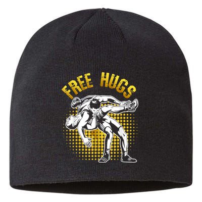 Funny Wrestling Free Hugs Sustainable Beanie