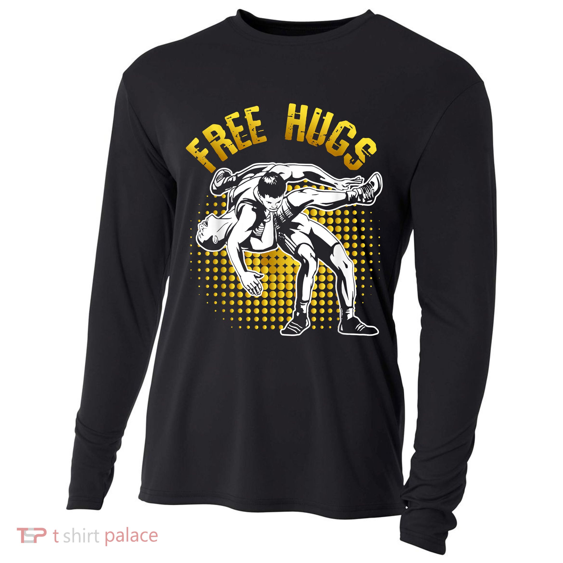 Funny Wrestling Free Hugs Cooling Performance Long Sleeve Crew