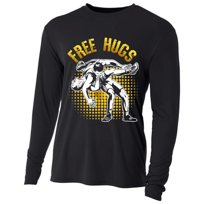 Funny Wrestling Free Hugs Cooling Performance Long Sleeve Crew