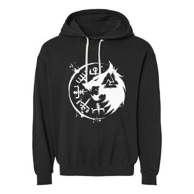 Fenrir Wolf Fenris Wolf Viking Vegvisir Valknut Garment-Dyed Fleece Hoodie