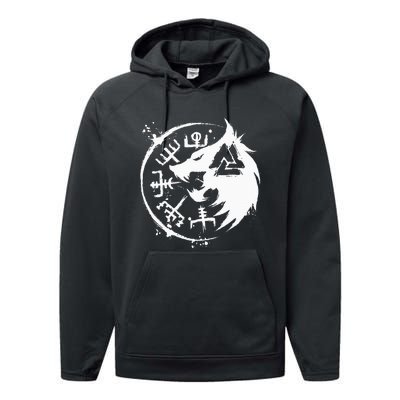 Fenrir Wolf Fenris Wolf Viking Vegvisir Valknut Performance Fleece Hoodie