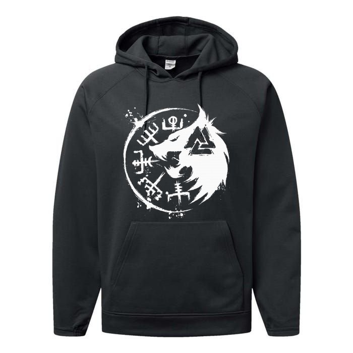 Fenrir Wolf Fenris Wolf Viking Vegvisir Valknut Performance Fleece Hoodie