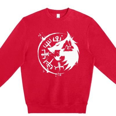 Fenrir Wolf Fenris Wolf Viking Vegvisir Valknut Premium Crewneck Sweatshirt