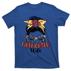 Firefighter Wife Fire Funny Messy Bun Leopard Gift T-Shirt