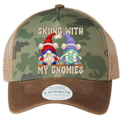 Funny Winter Gnome Ski Mom And Dad Skiing With My Gnomies Gift Legacy Tie Dye Trucker Hat