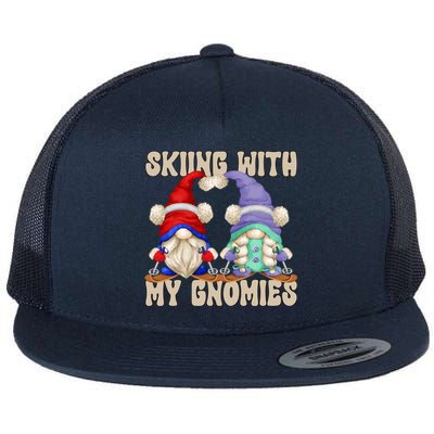 Funny Winter Gnome Ski Mom And Dad Skiing With My Gnomies Gift Flat Bill Trucker Hat