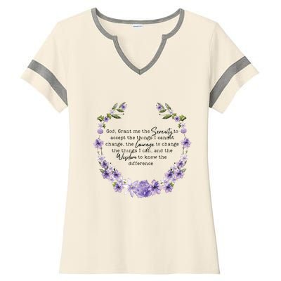 Floral Women Girl God Grant Me The Serenity Prayer Spiritu Ladies Halftime Notch Neck Tee