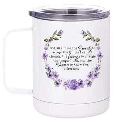 Floral Women Girl God Grant Me The Serenity Prayer Spiritu 12 oz Stainless Steel Tumbler Cup