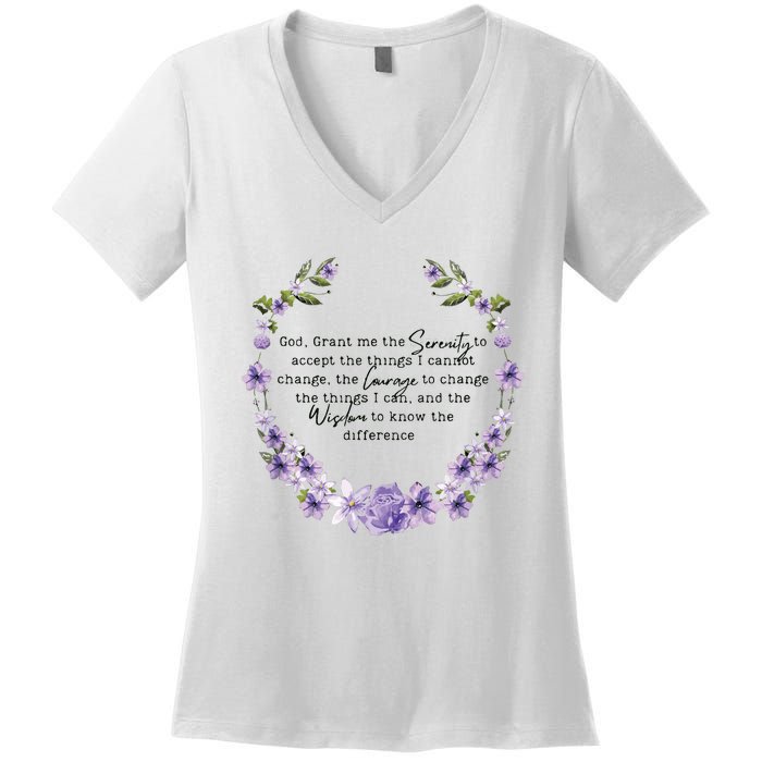 Floral Women Girl God Grant Me The Serenity Prayer Spiritu Women's V-Neck T-Shirt