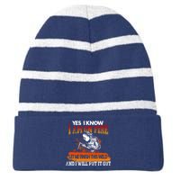 Funny Welder Gifts - Yes I Know I Am On Fire Striped Beanie with Solid Band