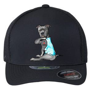 Funny Women Gifts Dog Pitbull I Love Dad Tattoo Gift Flexfit Unipanel Trucker Cap