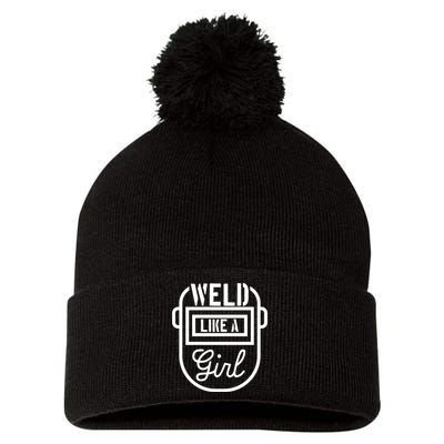 Female Welder Gift Weld Like A Girl Mask Pom Pom 12in Knit Beanie