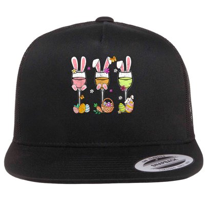 Funny Wine Glasses Bunny Drink Drinking Easter Day Men Women Flat Bill Trucker Hat