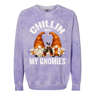 Funny Whiskey Gnome For Whisky Lover Chillin With My Gnomies Gift Colorblast Crewneck Sweatshirt