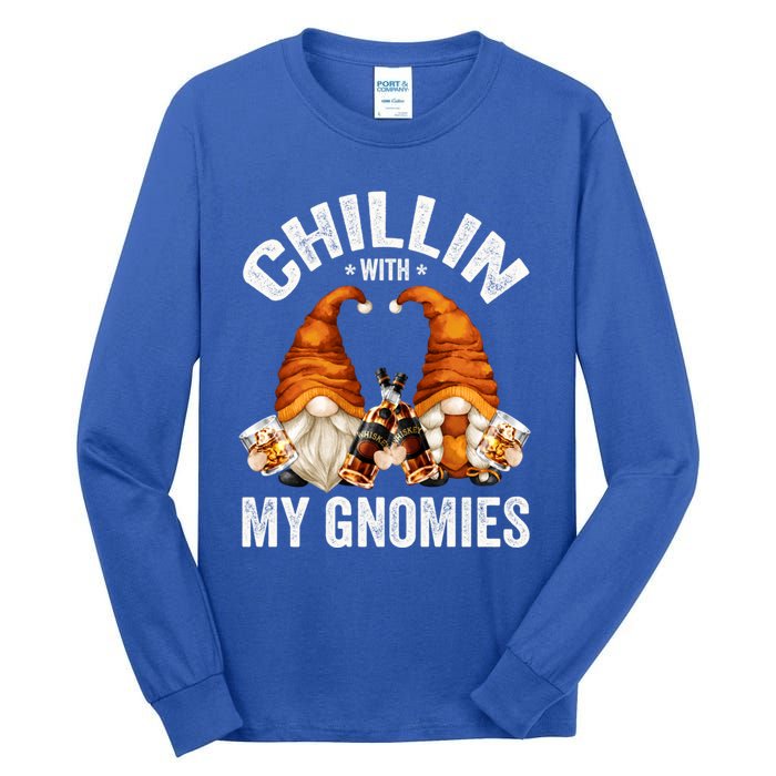 Funny Whiskey Gnome For Whisky Lover Chillin With My Gnomies Gift Tall Long Sleeve T-Shirt