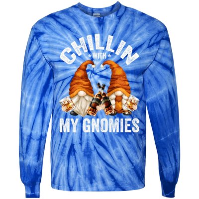 Funny Whiskey Gnome For Whisky Lover Chillin With My Gnomies Gift Tie-Dye Long Sleeve Shirt