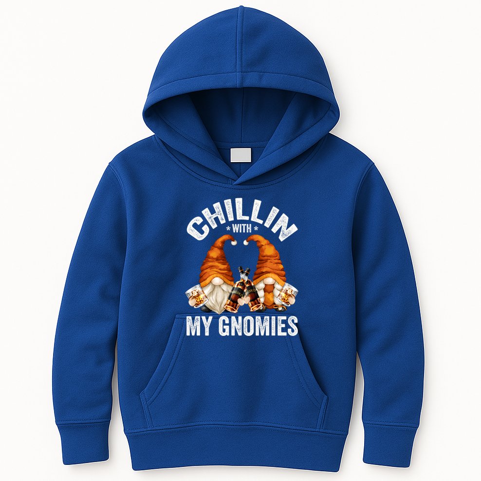 Funny Whiskey Gnome For Whisky Lover Chillin With My Gnomies Gift Kids Hoodie