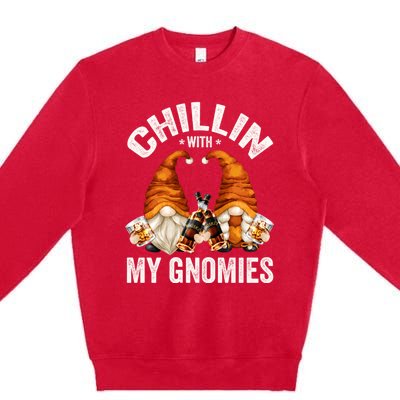 Funny Whiskey Gnome For Whisky Lover Chillin With My Gnomies Gift Premium Crewneck Sweatshirt