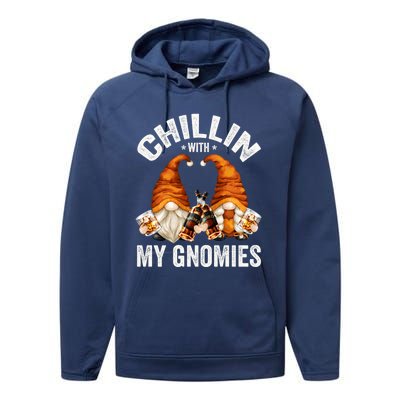 Funny Whiskey Gnome For Whisky Lover Chillin With My Gnomies Gift Performance Fleece Hoodie