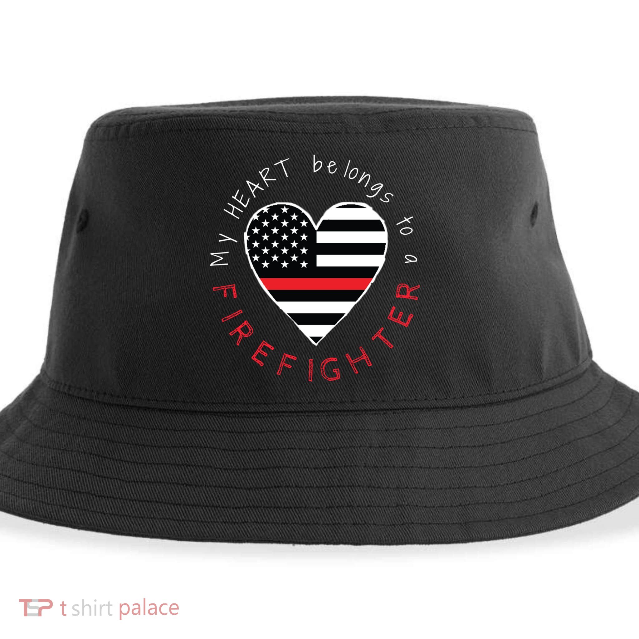 Firefighter Wife Girlfriend Thin Red Line Heart Flag Fire Gift Sustainable Bucket Hat