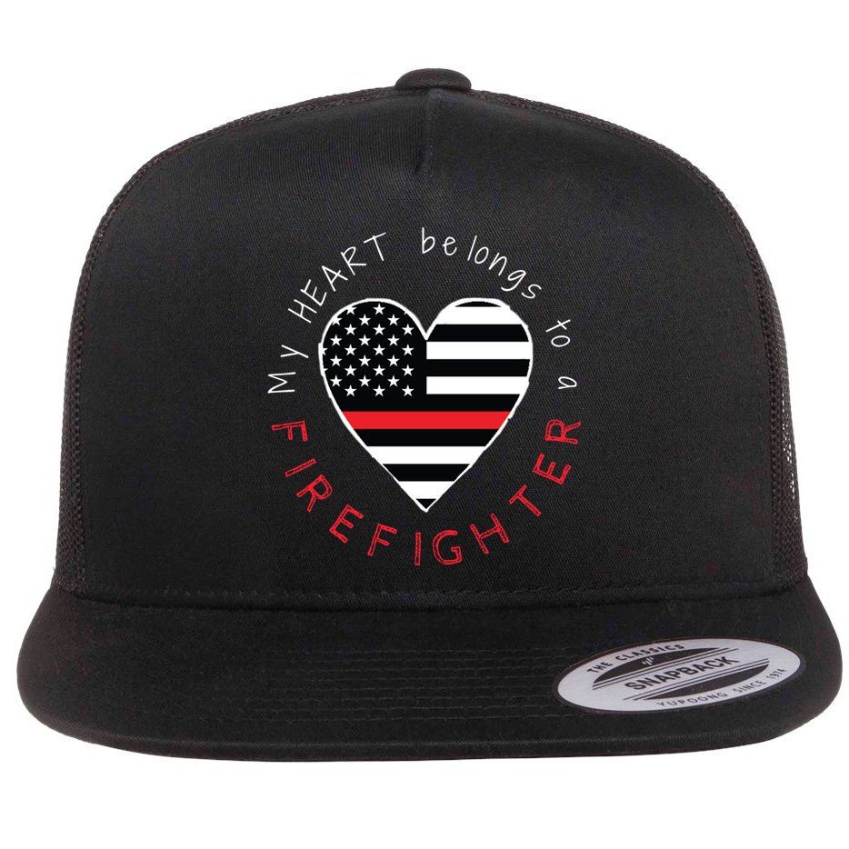 Firefighter Wife Girlfriend Thin Red Line Heart Flag Fire Gift Flat Bill Trucker Hat