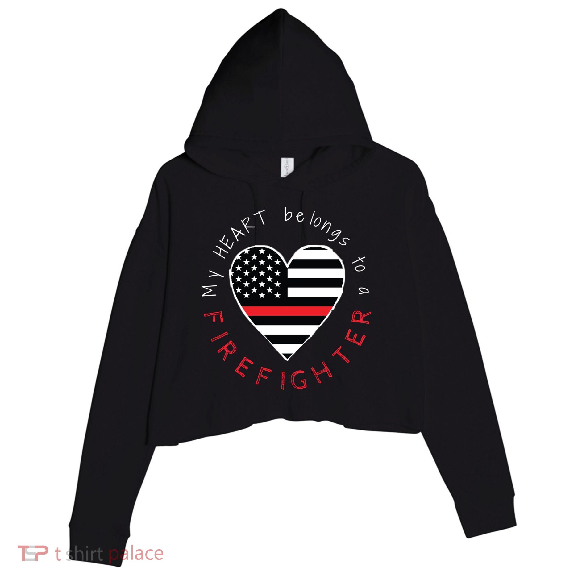 Firefighter Wife Girlfriend Thin Red Line Heart Flag Fire Gift Crop Fleece Hoodie