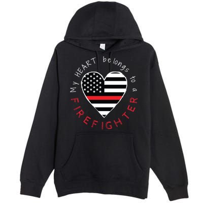 Firefighter Wife Girlfriend Thin Red Line Heart Flag Fire Gift Premium Pullover Hoodie