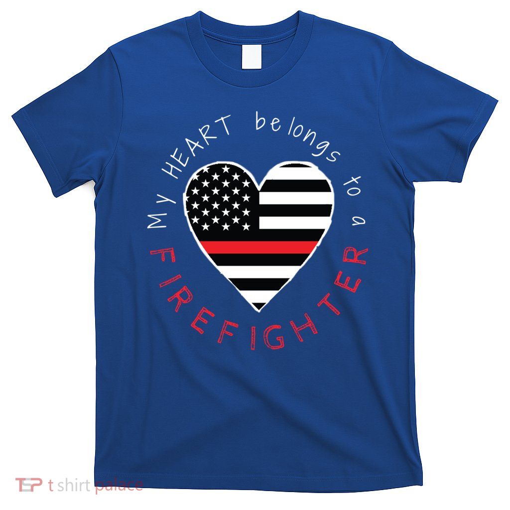 Firefighter Wife Girlfriend Thin Red Line Heart Flag Fire Gift T-Shirt