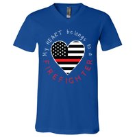 Firefighter Wife Girlfriend Thin Red Line Heart Flag Fire Gift V-Neck T-Shirt