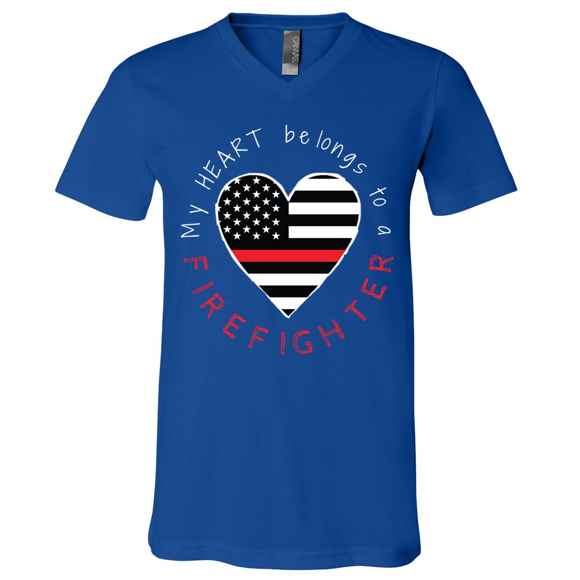 Firefighter Wife Girlfriend Thin Red Line Heart Flag Fire Gift V-Neck T-Shirt