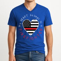 Firefighter Wife Girlfriend Thin Red Line Heart Flag Fire Gift V-Neck T-Shirt