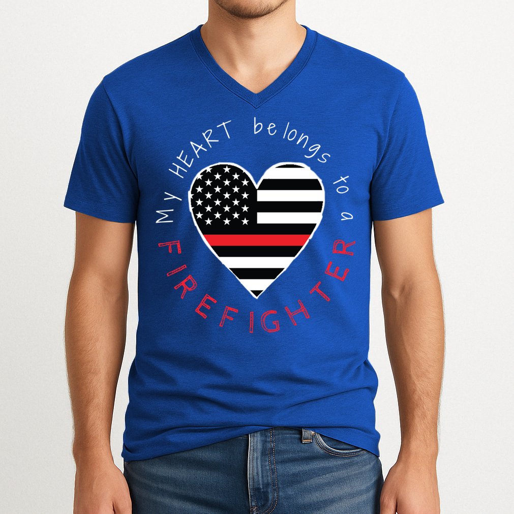 Firefighter Wife Girlfriend Thin Red Line Heart Flag Fire Gift V-Neck T-Shirt
