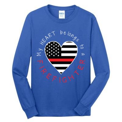 Firefighter Wife Girlfriend Thin Red Line Heart Flag Fire Gift Tall Long Sleeve T-Shirt