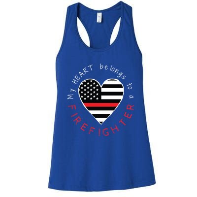 Firefighter Wife Girlfriend Thin Red Line Heart Flag Fire Gift Women's Racerback Tank