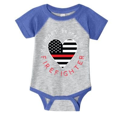 Firefighter Wife Girlfriend Thin Red Line Heart Flag Fire Gift Infant Baby Jersey Bodysuit