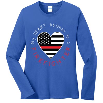 Firefighter Wife Girlfriend Thin Red Line Heart Flag Fire Gift Ladies Long Sleeve Shirt