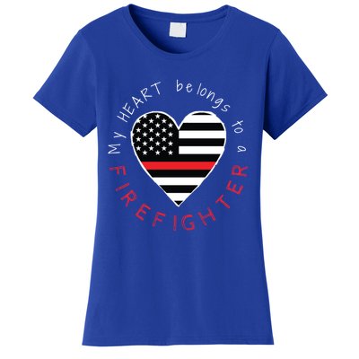 Firefighter Wife Girlfriend Thin Red Line Heart Flag Fire Gift Women's T-Shirt