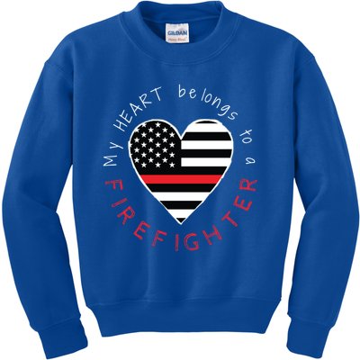 Firefighter Wife Girlfriend Thin Red Line Heart Flag Fire Gift Kids Sweatshirt