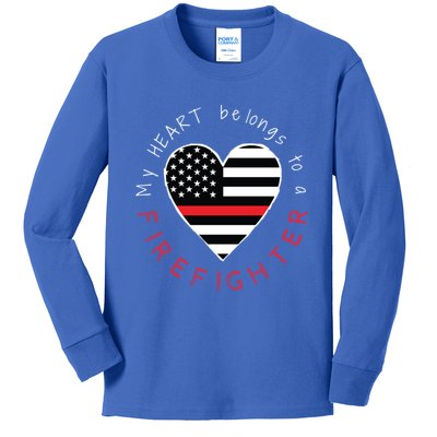 Firefighter Wife Girlfriend Thin Red Line Heart Flag Fire Gift Kids Long Sleeve Shirt