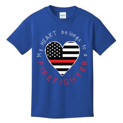 Firefighter Wife Girlfriend Thin Red Line Heart Flag Fire Gift Kids T-Shirt