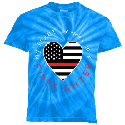 Firefighter Wife Girlfriend Thin Red Line Heart Flag Fire Gift Kids Tie-Dye T-Shirt