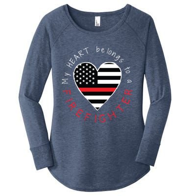 Firefighter Wife Girlfriend Thin Red Line Heart Flag Fire Gift Women's Perfect Tri Tunic Long Sleeve Shirt